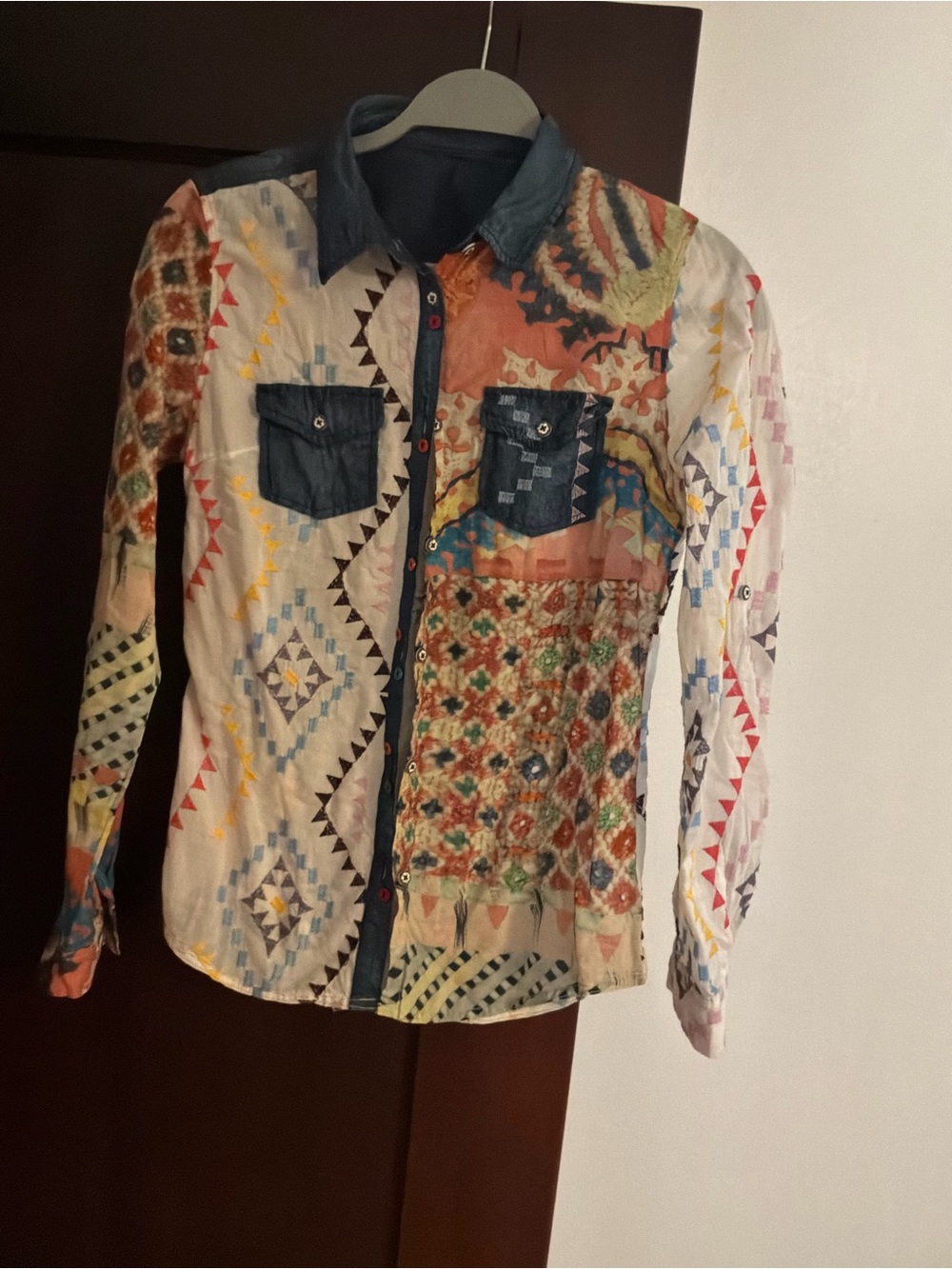 Desigual Multicolor Geometric Patchwork Button-Up Shirt